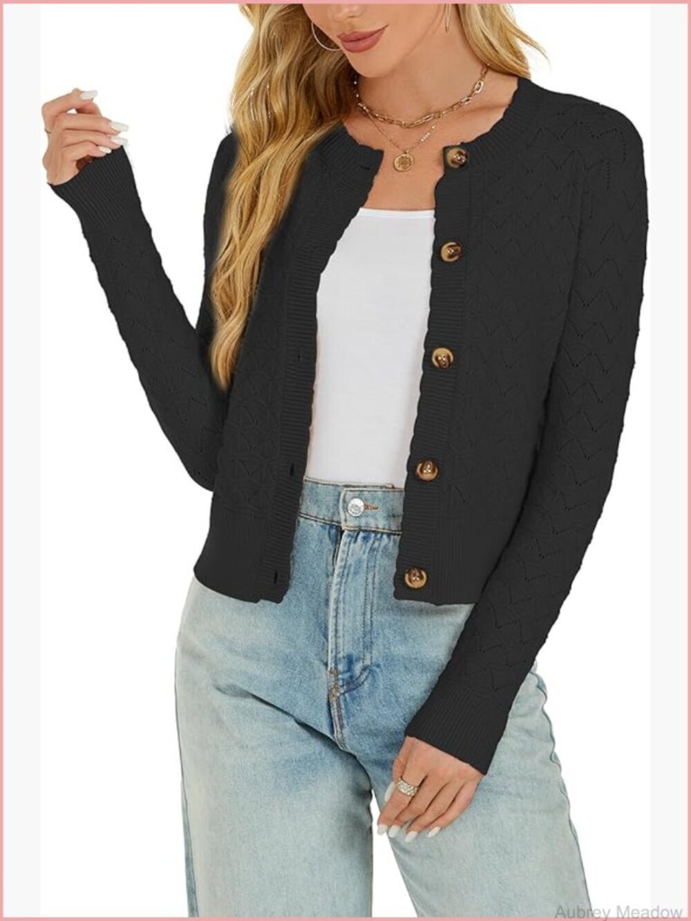 Long Sleeve Cropped Knitted Sweater Cardigan Button Down Shrug